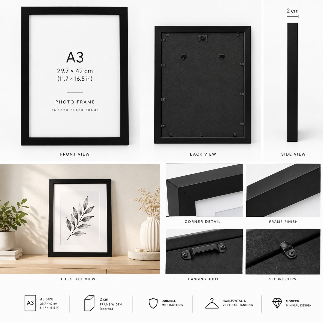 Smooth Black Frame A3
